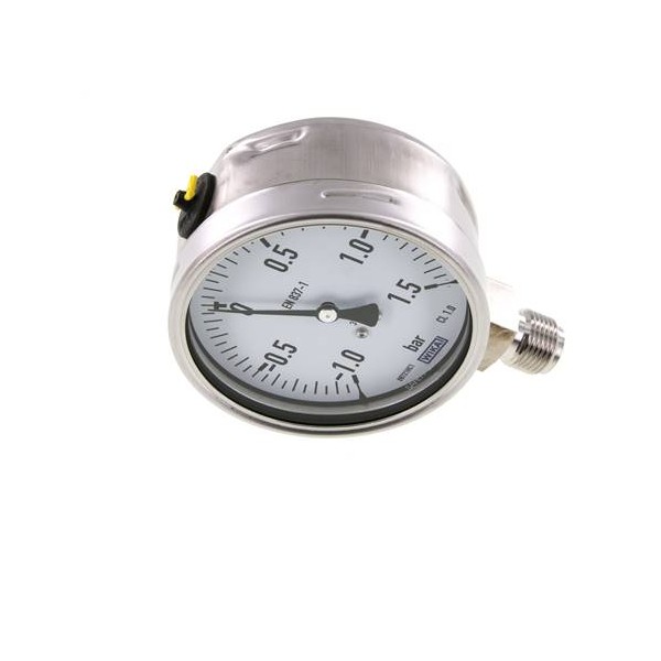 Manomètre WIKA -1 à 1,5 bar Raccord vertical G1/2" 100mm tout inox + Glycérine