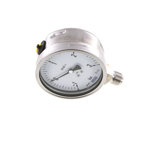 Manomètre WIKA -1 à 3 bar Raccord vertical G1/2" 100mm tout inox
