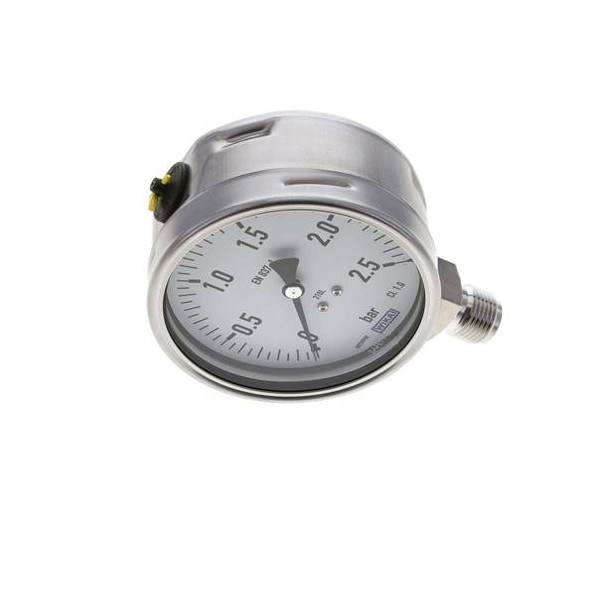 Manomètre WIKA 0 à 2,5 bar Raccord vertical G1/2" 100mm tout inox
