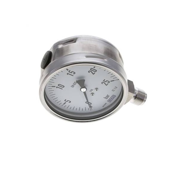 Manomètre WIKA 0 à 25 bar Raccord vertical G1/2" 100mm tout inox
