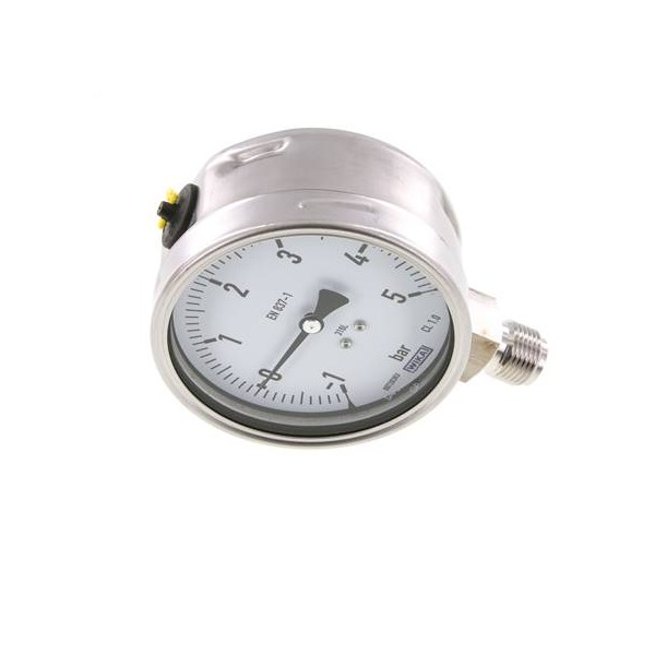 Manomètre WIKA -1 à 5 bar Raccord vertical 1/2" NPT 100mm tout inox