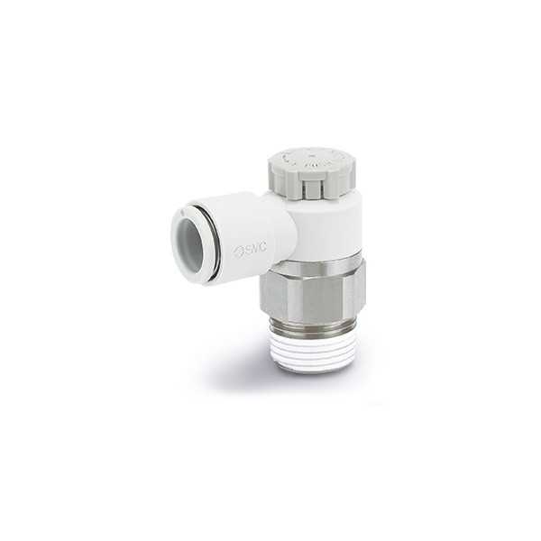 Limiteur de débit à raccord instantanné, coudé, avec poussoir de verrouillage, SMC, type AS4201F-04-10SA