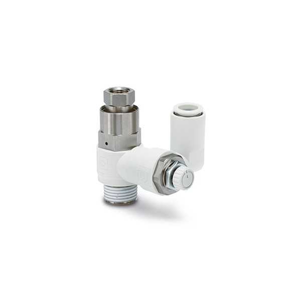 Limiteur de débit à raccords instantannés, version droite avec clapets anti-retour pilotés, SMC, type ASP630F-04-10S