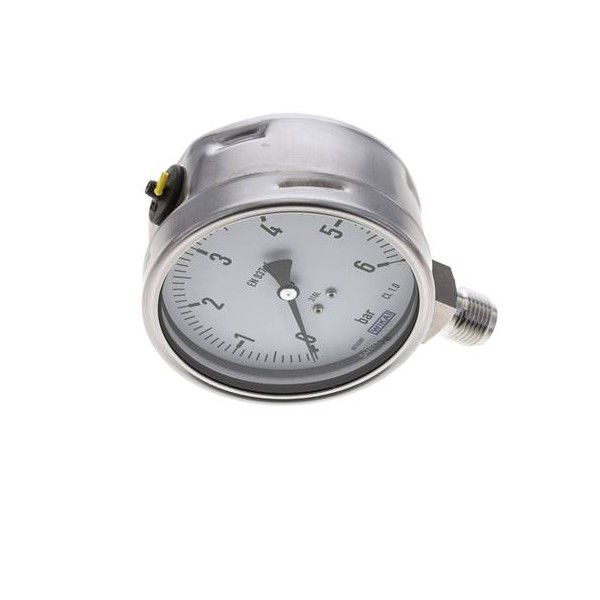 Manomètre WIKA 0 à 6 bar Raccord vertical 1/2" NPT 100mm tout inox
