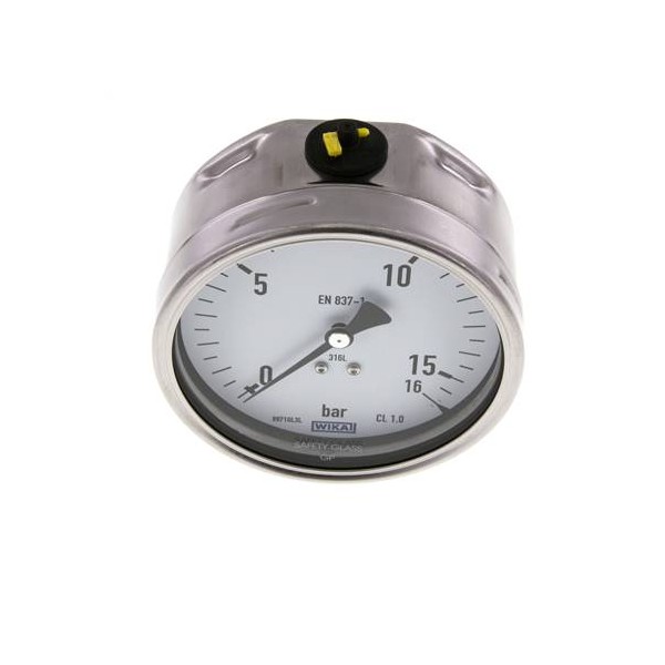 Manomètre WIKA 0 à 16 bar Raccord arrière G1/2" 100mm tout inox