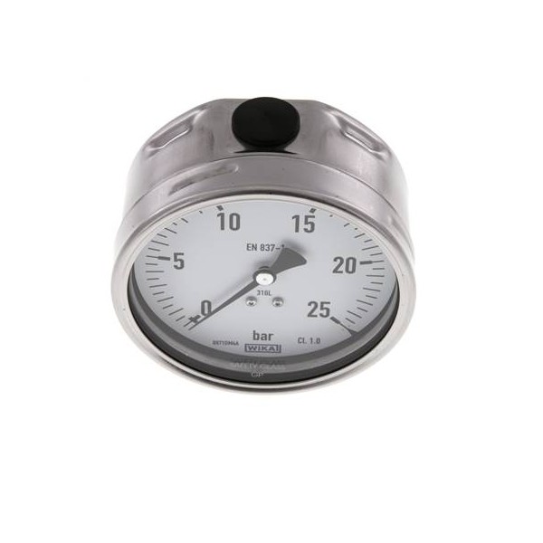 Manomètre WIKA 0 à 25 bar Raccord arrière G1/2" 100mm tout inox