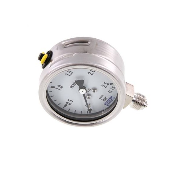 Manomètre WIKA 0 à 2,5 bar Raccord vertical G1/4" 063mm tout inox