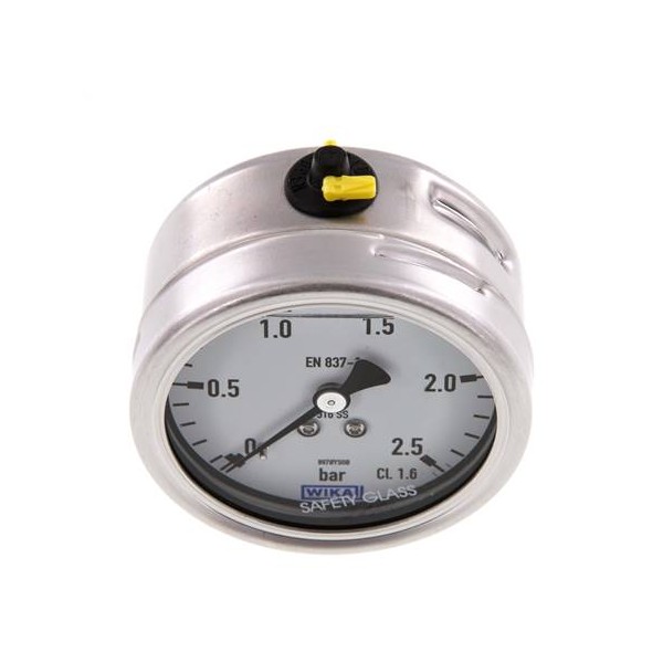 Manomètre WIKA 0 à 2,5 bar Raccord arrière G1/4" 063mm tout inox + Glycerine