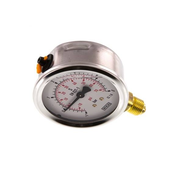 Manomètre WIKA -1 à 5 bar/psi Raccord vertical G1/4" 063mm inox/laiton + Glycérine