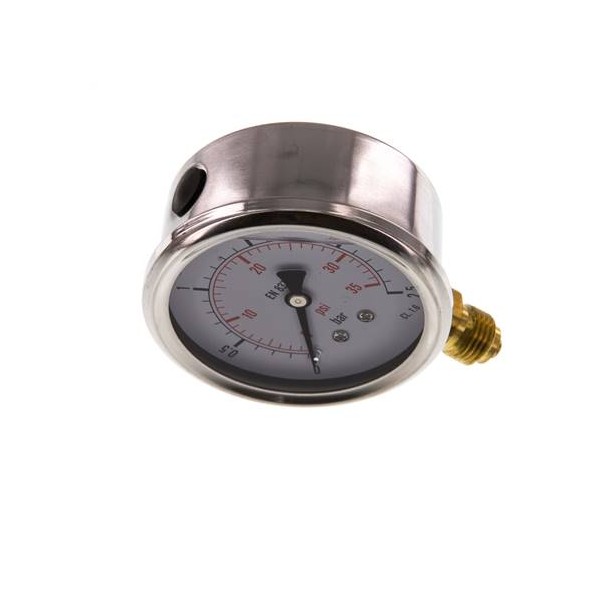 Manomètre WIKA 0 à 2,5 bar/psi Raccord vertical G1/4" 063mm inox/laiton + Glycérine