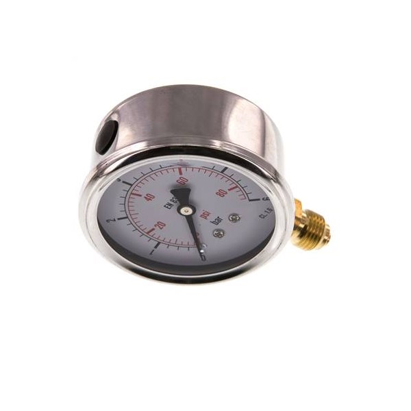 Manomètre WIKA 0 à 6 bar/psi Raccord vertical G1/4" 063mm inox/laiton + Glycérine