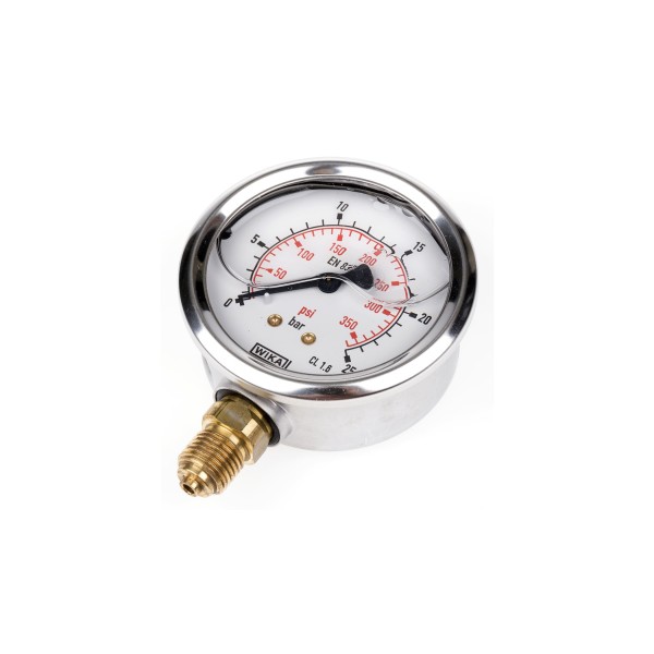 Manomètre WIKA 0 à 25 bar/psi Raccord vertical G1/4" 063mm inox/laiton + Glycérine