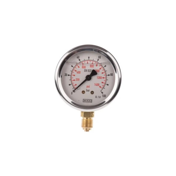 Manomètre WIKA 0 à 100 bar/psi Raccord vertical G1/4" 063mm inox/laiton + Glycérine