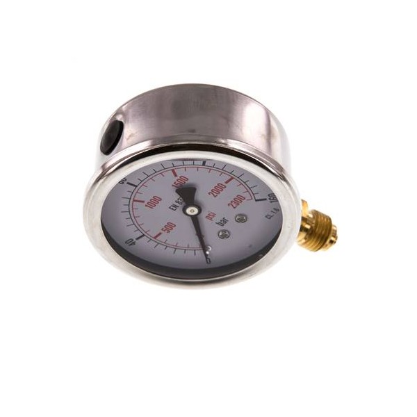 Manomètre WIKA 0 à 160 bar/psi Raccord vertical G1/4" 063mm inox/laiton + Glycérine