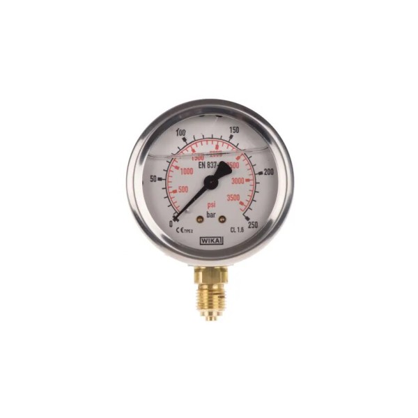 Manomètre WIKA 0 à 250 bar/psi Raccord vertical G1/4" 063mm inox/laiton + Glycérine