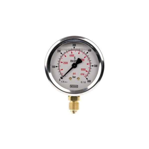 Manomètre WIKA 0 à 600 bar/psi Raccord vertical G1/4" 063mm inox/laiton + Glycérine