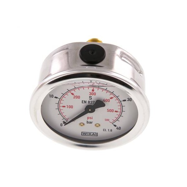Manomètre WIKA 0 à 40 bar/psi Raccord arrière G1/4" 063mm inox/laiton + Glycérine