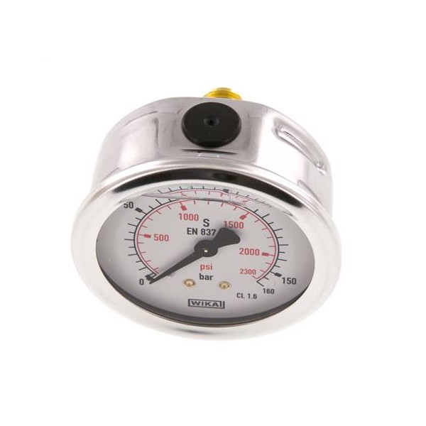 Manomètre WIKA 0 à 160 bar/psi Raccord arrière G1/4" 063mm inox/laiton + Glycérine