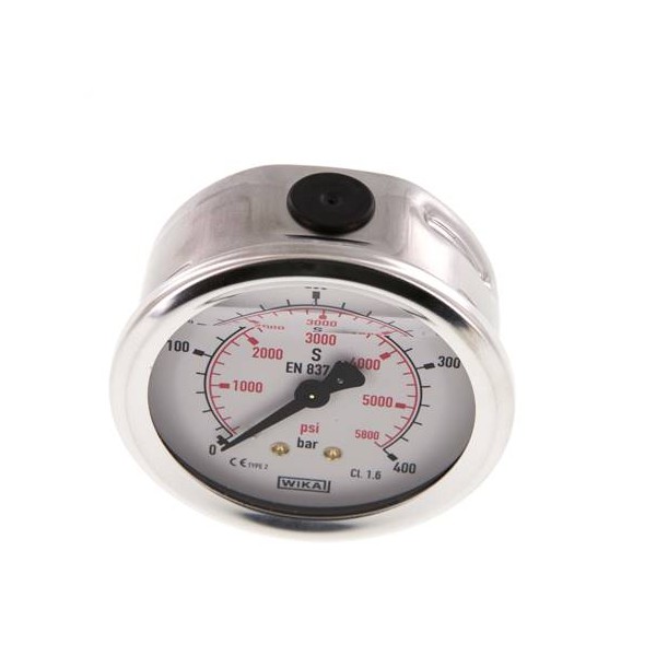 Manomètre WIKA 0 à 400 bar/psi Raccord arrière G1/4" 063mm inox/laiton + Glycérine