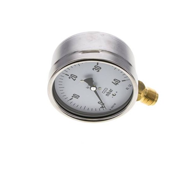 Manomètre à capsule WIKA 0 à 40 mbar Raccord vertical G1/2" 100mm inox/laiton
