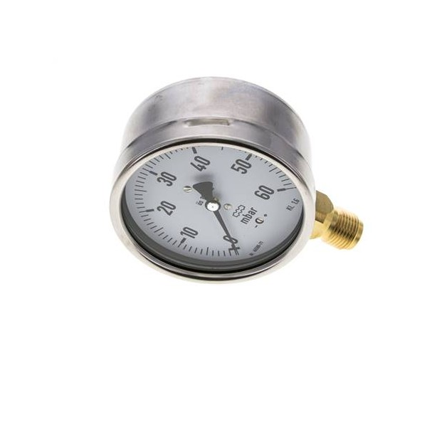 Manomètre à capsule WIKA 0 à 60 mbar Raccord vertical G1/2" 100mm inox/laiton