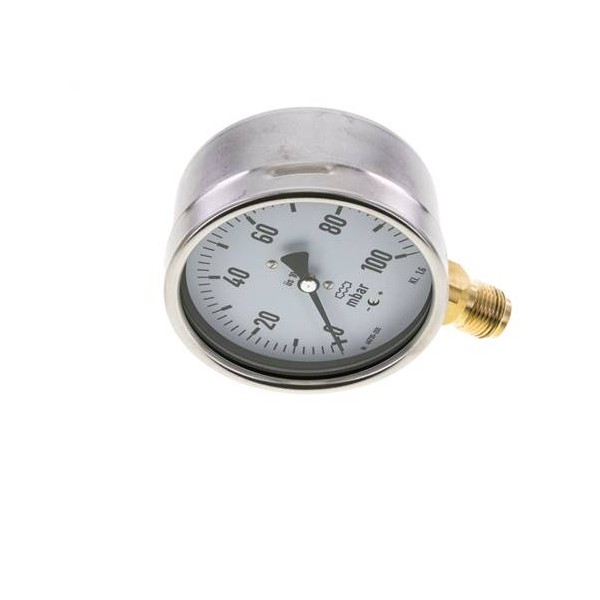 Manomètre à capsule WIKA 0 à 100 mbar Raccord vertical G1/2" 100mm inox/laiton