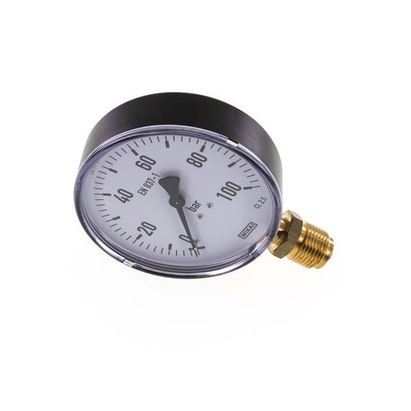 Manomètre WIKA 0 à 100 bar Raccord vertical 1/2" NPT 100mm ABS/laiton