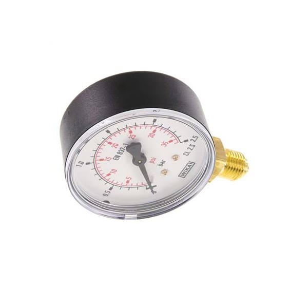 Manomètre WIKA 0 à 2,5 bar/psi Raccord vertical G1/4" 063mm ABS/laiton