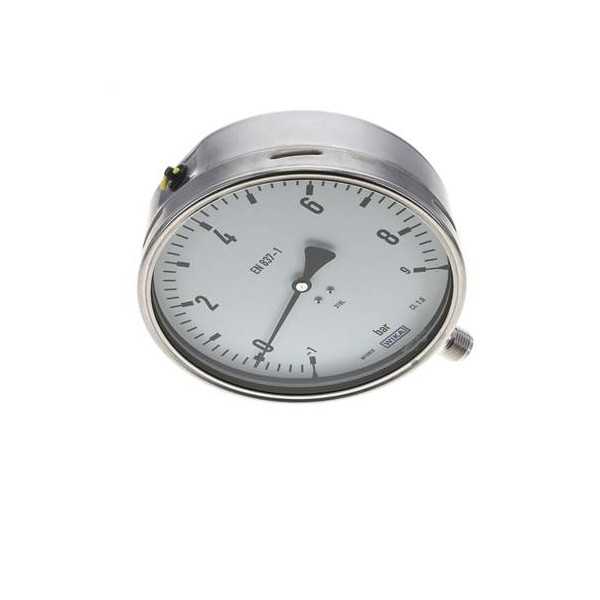 Manomètre WIKA -1 à 9 bar Raccord vertical G1/2" 160mm tout inox